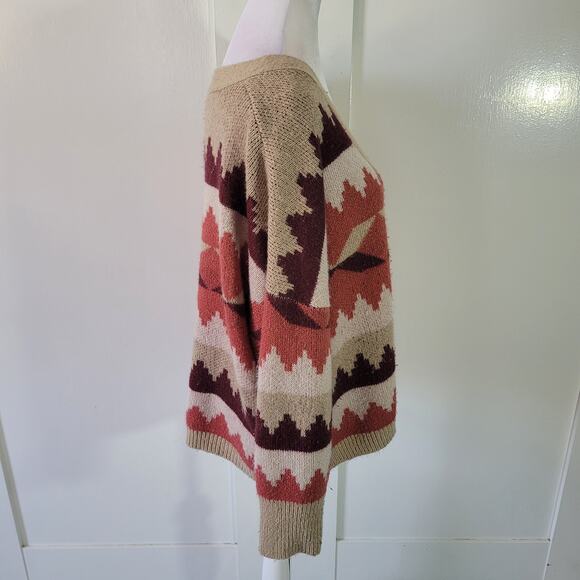 C&C California Size 1x	Women's Plus Size Cardigan Sweater Aztec Neutral Colors - Picture 3 of 10